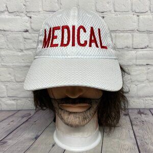 Running Hat Cap Strap Back White Meshed Breathable Medical Spell Out Activewear